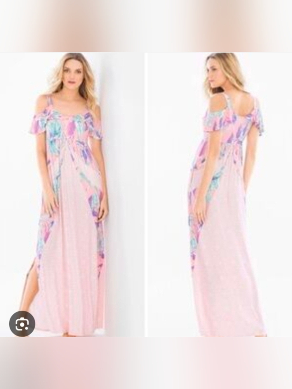 Soma Pink Tropical Print Cold Shoulder Maxi Dress